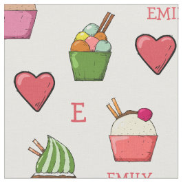Aangepaste naam & Monogram Ice Cream Fabric by Yar Stof