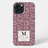 Aangepaste naam monogram initiaal Doodle-harten iPhone Hoesje (Achterkant)