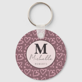 Aangepaste naam Monogram Initiaal Doodle Hearts Sleutelhanger