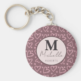 Aangepaste naam Monogram Initiaal Doodle Hearts Sleutelhanger