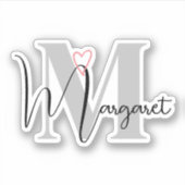 Aangepaste naam monogram kalligrafie roze hart sticker (Voorkant)