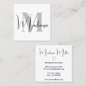 Aangepaste naam monogram kalligrafie roze hart vierkante visitekaartje (Voorkant / Achterkant)