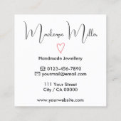 Aangepaste naam monogram kalligrafie roze hart vierkante visitekaartje (Achterkant)