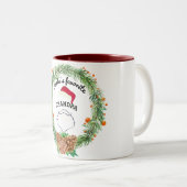 Aangepaste Naam Monogram Kerstkrans Familie Tweekleurige Koffiemok (Voorkant rechts)