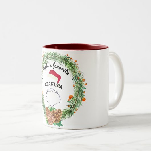 Aangepaste Naam Monogram Kerstkrans Familie Tweekleurige Koffiemok (Voorkant rechts)