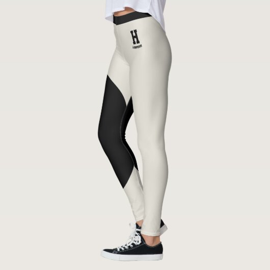 Aangepaste naam Monogram Klasse Oatmeal Zwarte Acc Leggings (Links)