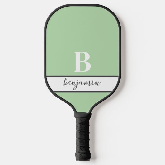 Aangepaste Naam Monogram Lichtgroene Pickleball Pa Pickleball Paddle (Voorkant)