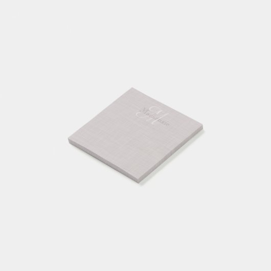 Aangepaste naam Monogram Linnen Print Mauve Gray Post-it® Notes (Schuin)
