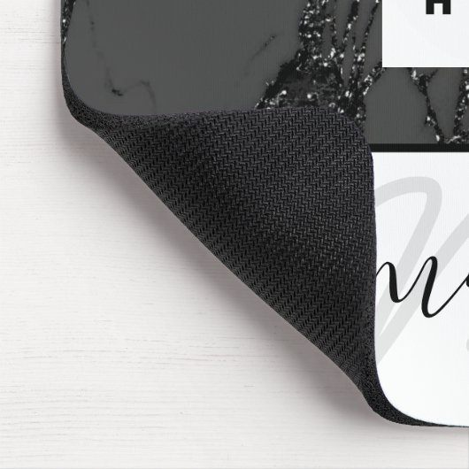 Aangepaste naam monogram marmer Black WHite Muismat (Hoek)