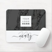 Aangepaste naam monogram marmer Black WHite Muismat (Met muis)