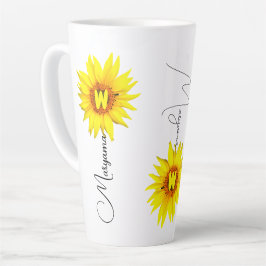 Aangepaste naam & monogram met elegante zonnebloem latte mok