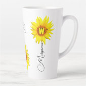 Aangepaste Naam & Monogram met Elegante Zonnebloem Latte Mok (Rechts)