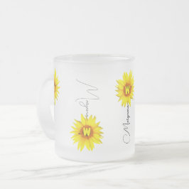Aangepaste naam & monogram met elegante zonnebloem matglas koffiemok