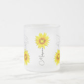 Aangepaste Naam & Monogram met Elegante Zonnebloem Matglas Koffiemok (Center)