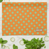 Aangepaste naam monogram modern patroon groen oran theedoek (Gevouwen)