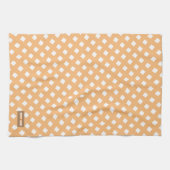 Aangepaste naam monogram modern patroon oranje wit theedoek (Horizontaal)
