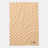 Aangepaste naam monogram modern patroon oranje wit theedoek (Verticaal)