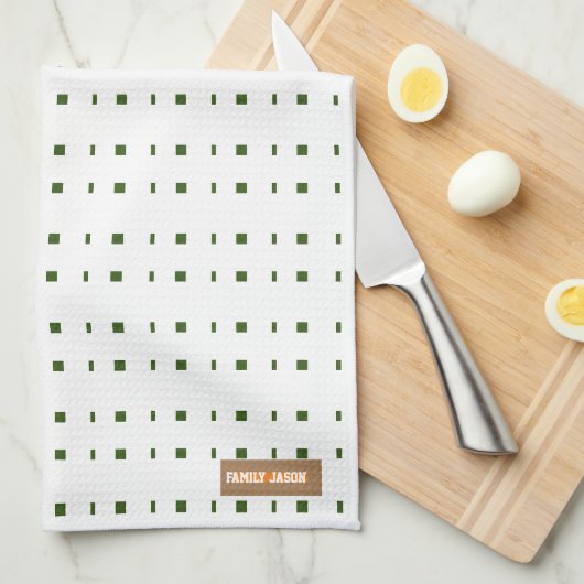Aangepaste naam monogram modern patroon wit groen theedoek (Quarter Fold)