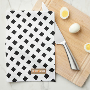 Aangepaste naam monogram modern patroon zwart wit theedoek