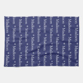 Aangepaste naam monogram navy blauw wit patroon theedoek (Horizontaal)