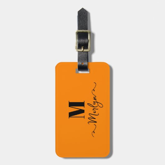 Aangepaste naam Monogram Oranje Valentijnsdag Gift Bagagelabel (Voorkant verticaal)