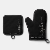 Aangepaste naam, monogram ovenwant & pannenlap set (Voorkant)