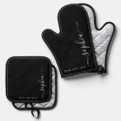 Aangepaste naam, monogram ovenwant & pannenlap set (Voorkant / Achterkant)