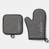 Aangepaste naam, monogram ovenwant & pannenlap set (Voorkant)