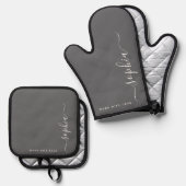 Aangepaste naam, monogram ovenwant & pannenlap set (Voorkant / Achterkant)