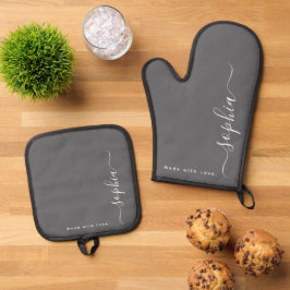 Aangepaste naam, monogram ovenwant & pannenlap set