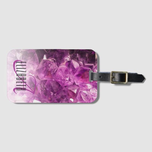 Aangepaste naam Monogram Paarse Ombre Crystals Bagagelabel (Voorkant (horizontaal))