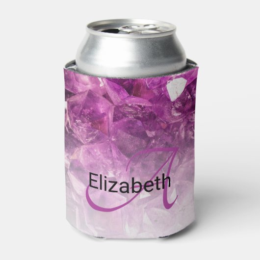 Aangepaste naam Monogram Paarse Ombre Crystals Blikjeskoeler (Blikje Voorkant)