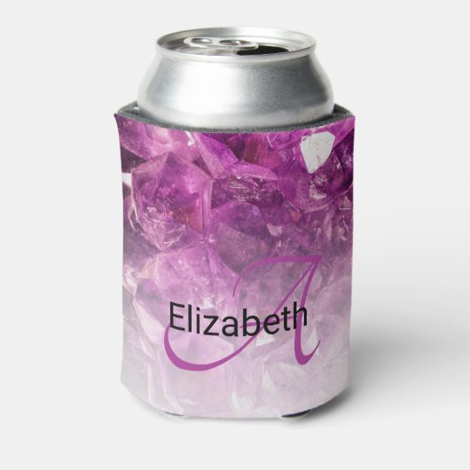 Aangepaste naam Monogram Paarse Ombre Crystals Blikjeskoeler (Blikje Achterkant)