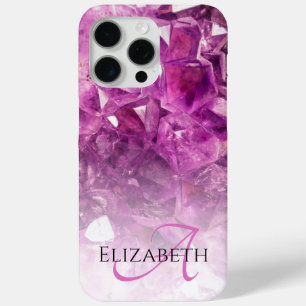 Aangepaste naam Monogram Paarse Ombre Crystals iPhone 15 Pro Max Hoesje