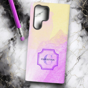 Aangepaste naam Monogram Pastel Chic Waterverf Samsung Galaxy Hoesje
