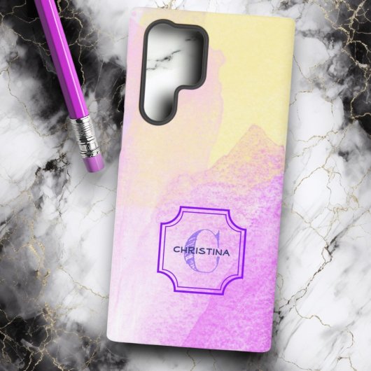 Aangepaste naam Monogram Pastel Chic Waterverf Samsung Galaxy Hoesje