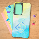 Aangepaste naam Monogram Pastel Cotton Snoep Colou Samsung Galaxy Hoesje<br><div class="desc">Dit ontwerp is voorzien van geel en blauw katoenen snoep kleur pastel waterverf met een blauw en geel diamant ingelijst naam en initiaal letter monogram. Vul de gepersonaliseerde tekstvelden in met een naam en initiaal, verwijder het ene of het andere lettertype of bewerk het met behulp van het ontwerpgereedschap om...</div>