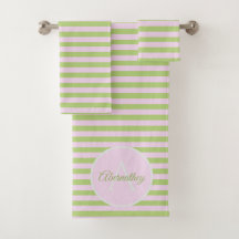 Aangepaste naam Monogram Pastel Roze Groen Striped