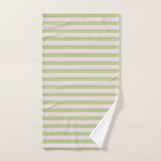 Aangepaste naam Monogram Pastel Roze Groen Striped Bad Handdoek (Handdoek)