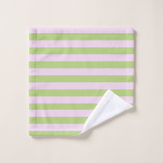 Aangepaste naam Monogram Pastel Roze Groen Striped Bad Handdoek (Wasdoekje)