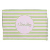 Aangepaste naam Monogram Pastel Roze Groen Striped Kussensloop (Voorkant-Links)