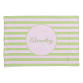Aangepaste naam Monogram Pastel Roze Groen Striped Kussensloop (Voorkant-Rechts)