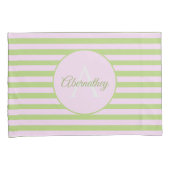 Aangepaste naam Monogram Pastel Roze Groen Striped Kussensloop (Voorkant-Rechts)
