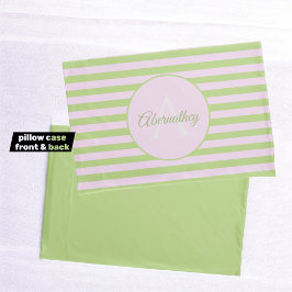 Aangepaste naam Monogram Pastel Roze Groen Striped Kussensloop