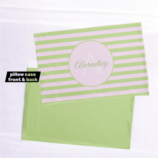 Aangepaste naam Monogram Pastel Roze Groen Striped Kussensloop