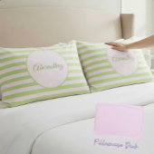 Aangepaste naam Monogram Pastel Roze Groen Striped Kussensloop