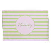 Aangepaste naam Monogram Pastel Roze Groen Striped Kussensloop (Voorkant-Links)