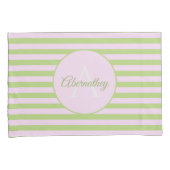 Aangepaste naam Monogram Pastel Roze Groen Striped Kussensloop (Voorkant-Rechts)