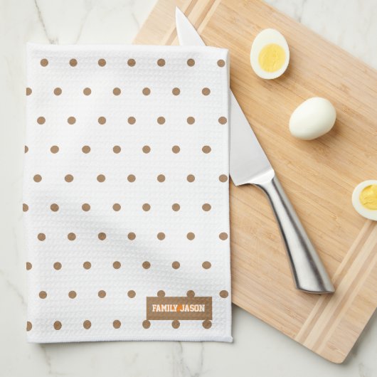 Aangepaste naam: monogram polka stippen wit bruin  theedoek (Quarter Fold)