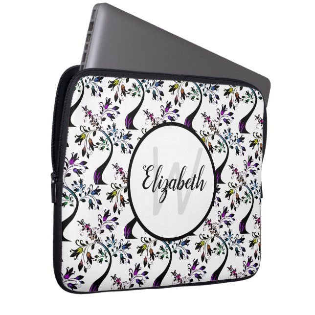 Aangepaste naam monogram regenboog bloem boom patr laptop sleeve (Voorkant Rechts)